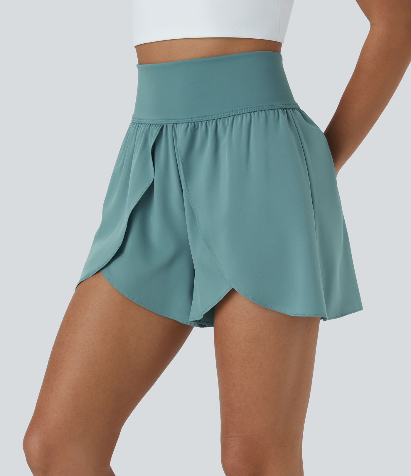 Breezeful™ High Waist Back Waistband Pocket Loose Fit Split Quick Dry Dance Shorts 3.5 Inch