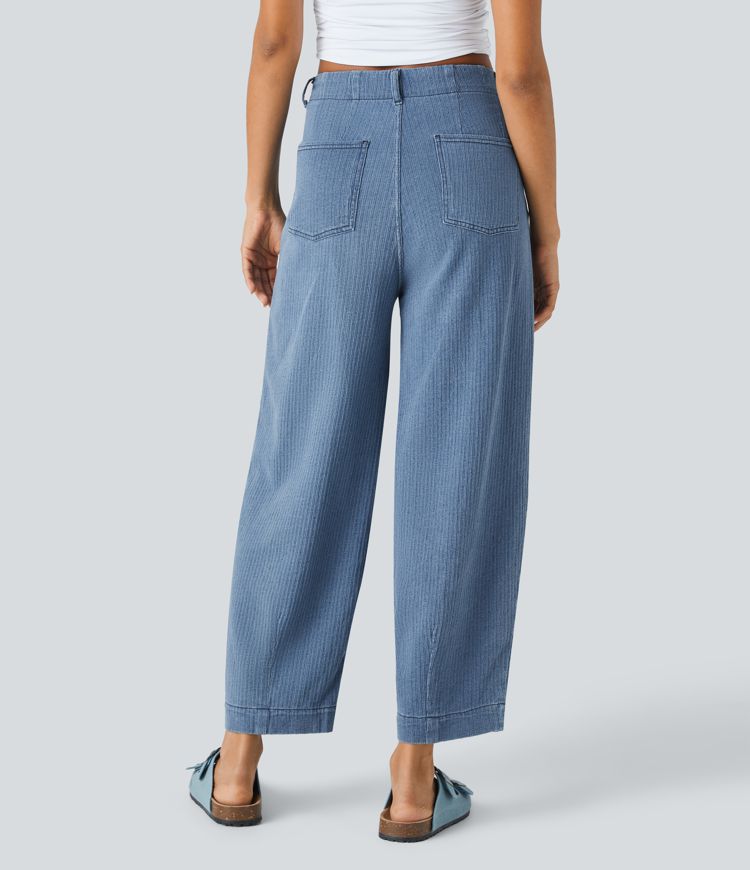 Halara Flex™ Jean Casual Carotte Taille Mi Haute Poches Multiples Lavé et Extensible en Tricot