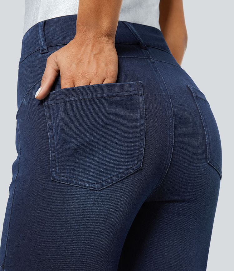 Halara Flex™ High Waist Multi Pocket 7/8 Stretch Knit Denim Casual Biker Leggings