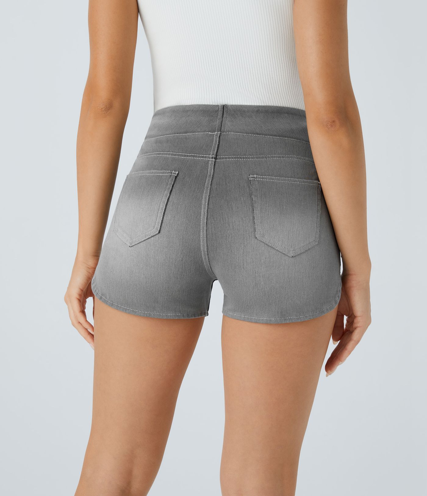 Halara Flex™ High-Waisted Multi-Pocket Curved Hem Skinny Stretch Knit Denim Casual Shorts, 3-Inch