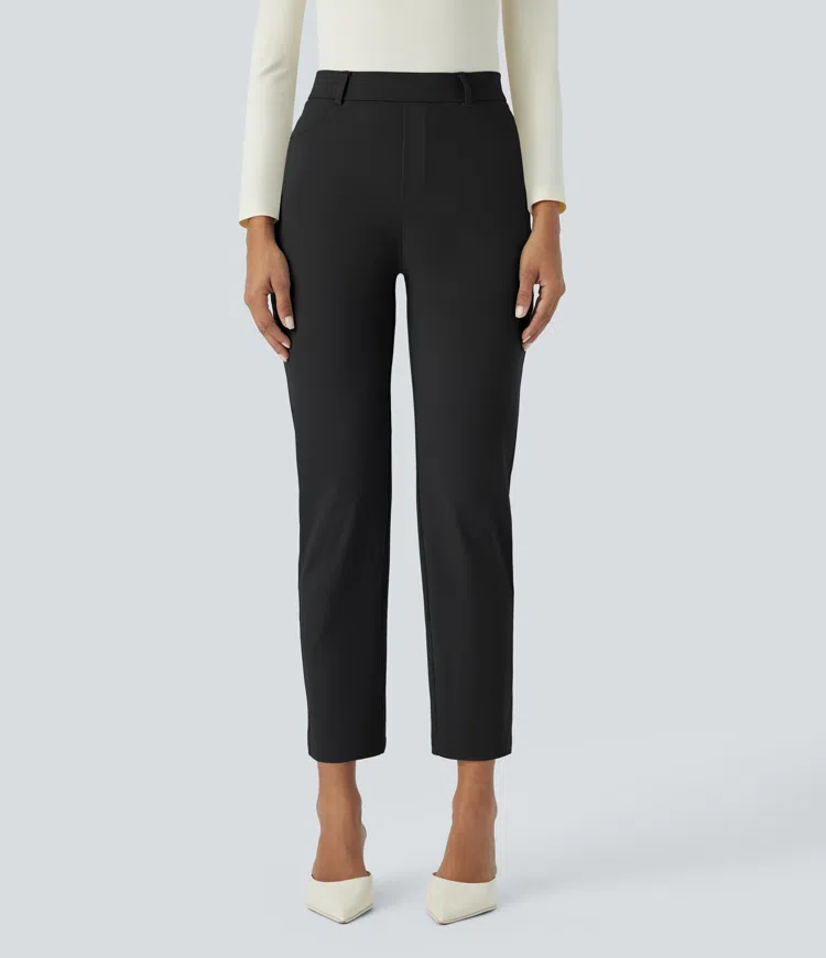 High waist multi pocket office tapered pants