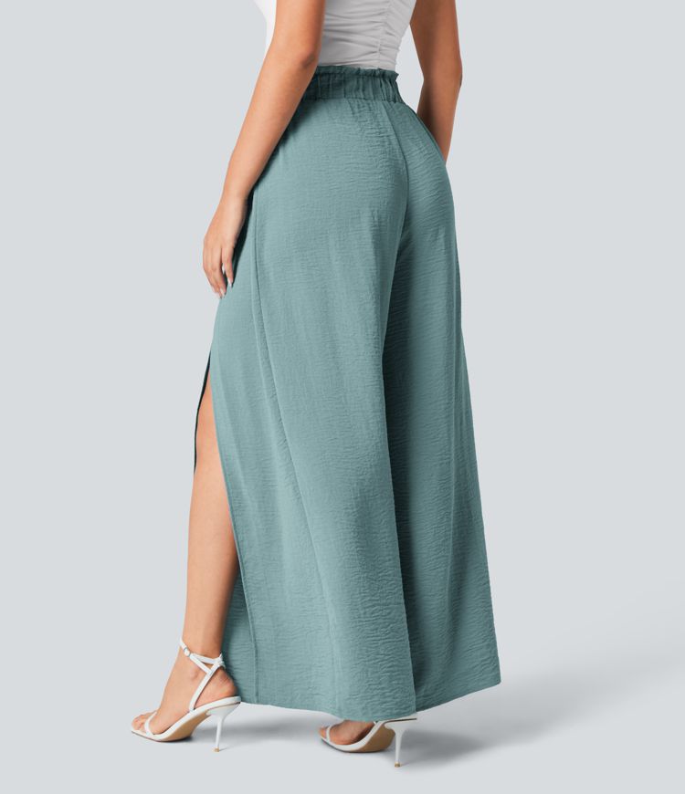 Lino Pantalon Ancho Con Abertura Lateral Con Abertura Palazzo