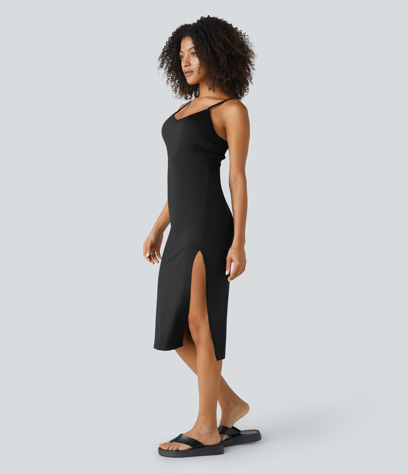 Contrast Lace Hem Midi Casual Slip Dress