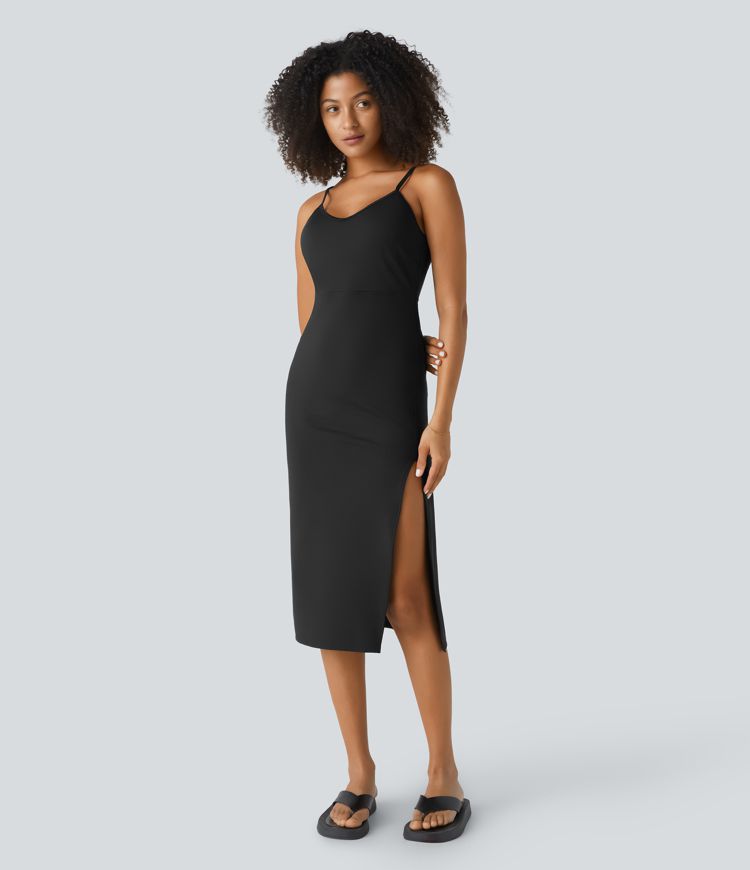 Contrast Lace Hem Midi Casual Slip Dress
