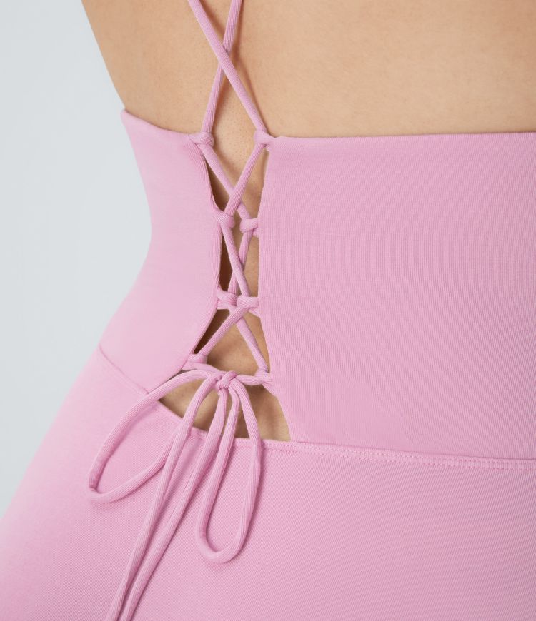 Ribbed Cowl Neck Lace Up Midi Plus Size Dress