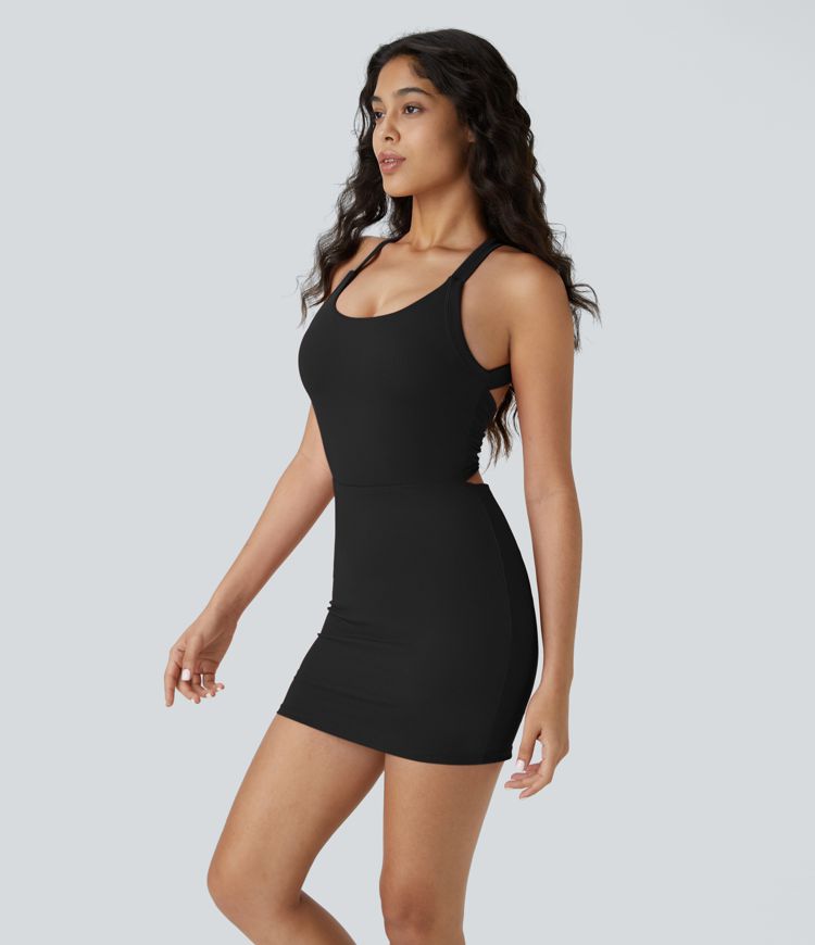 Backless Twisted 2-in-1 Bodycon Mini Active Dress