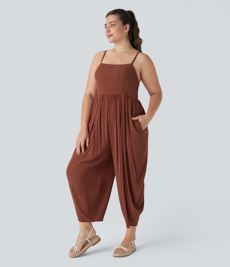 Mono tirante fino sin espalda cordón bolsillo lateral plisado talla grande