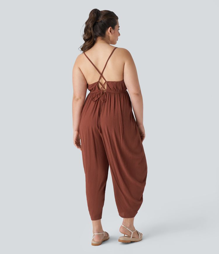 Mono tirante fino sin espalda cordón bolsillo lateral plisado talla grande