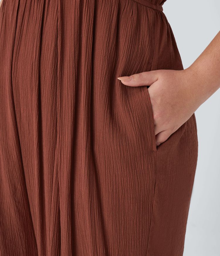 Mono tirante fino sin espalda cordón bolsillo lateral plisado talla grande