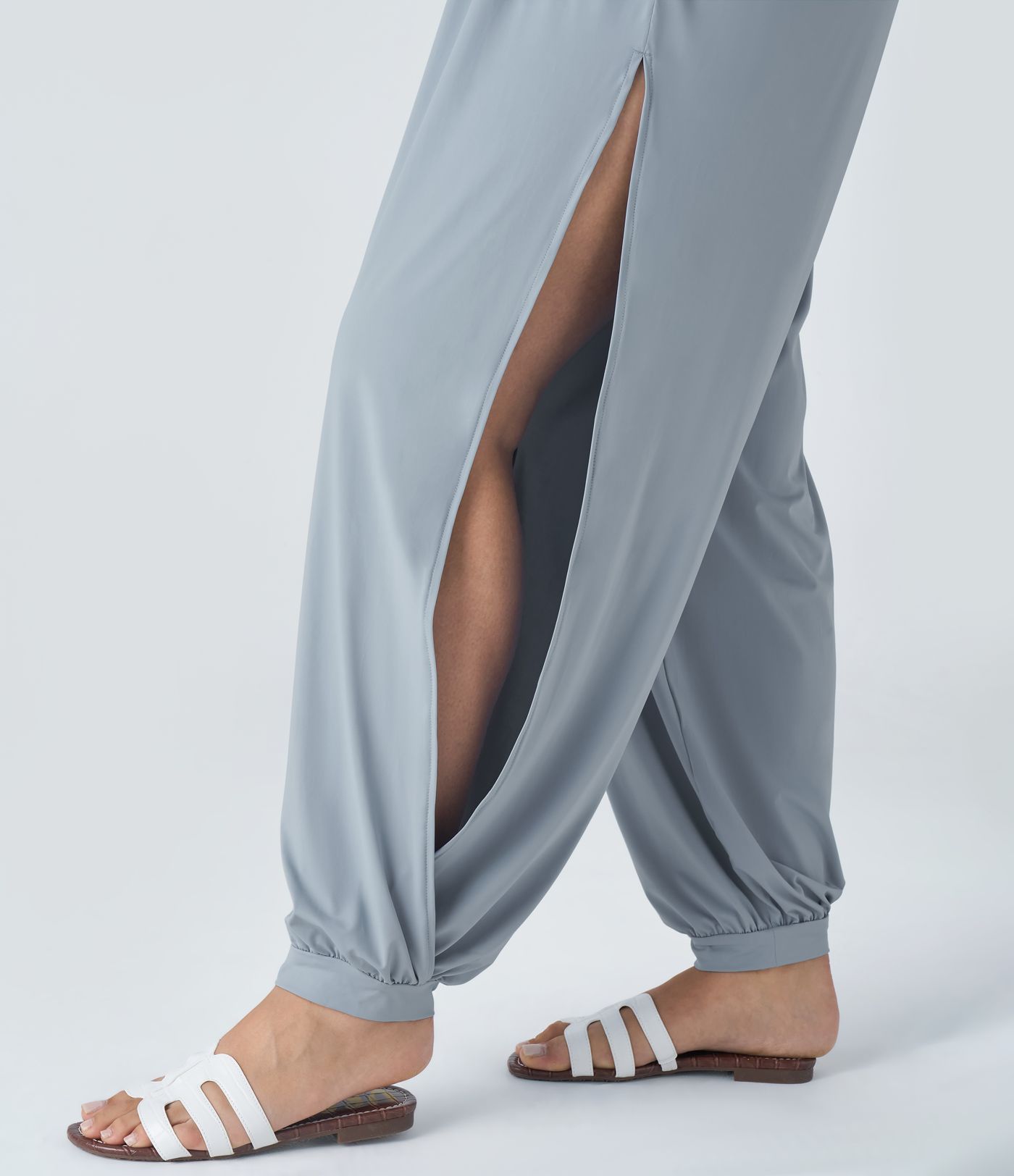 Sleeveless Tie Back Belted Side Pocket Cut Out  Resort Plus Size Jumpsuit-UPF50+