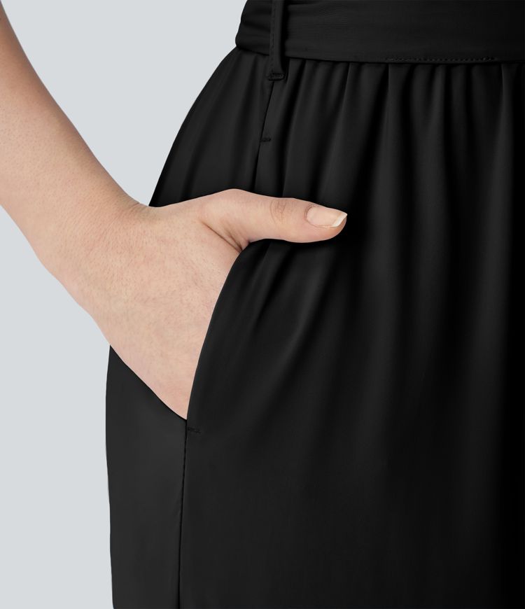 Sleeveless Tie Back Belted Pocket Wide Leg Cool Touch Jumpsuit-UPF50+