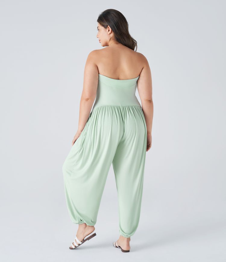 Ribbed Tube Backless Side Pocket Casual Plus Size Jumpsuit