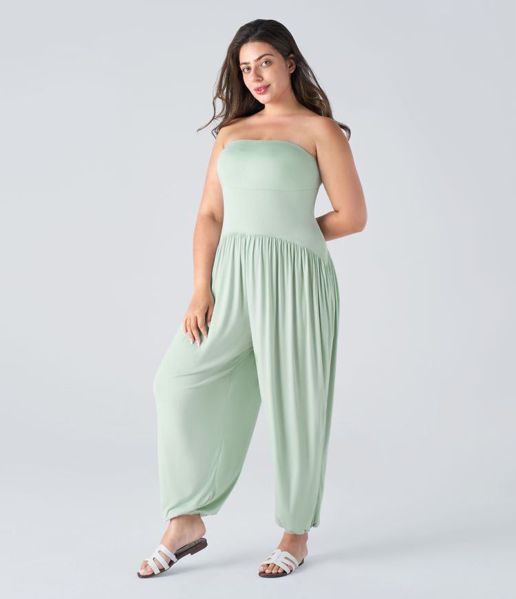 Ribbed Tube Backless Side Pocket Casual Plus Size Jumpsuit