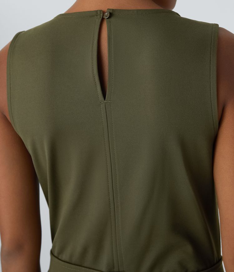 Sleeveless Keyhole Back Button Multi-pocket Work Jumpsuit