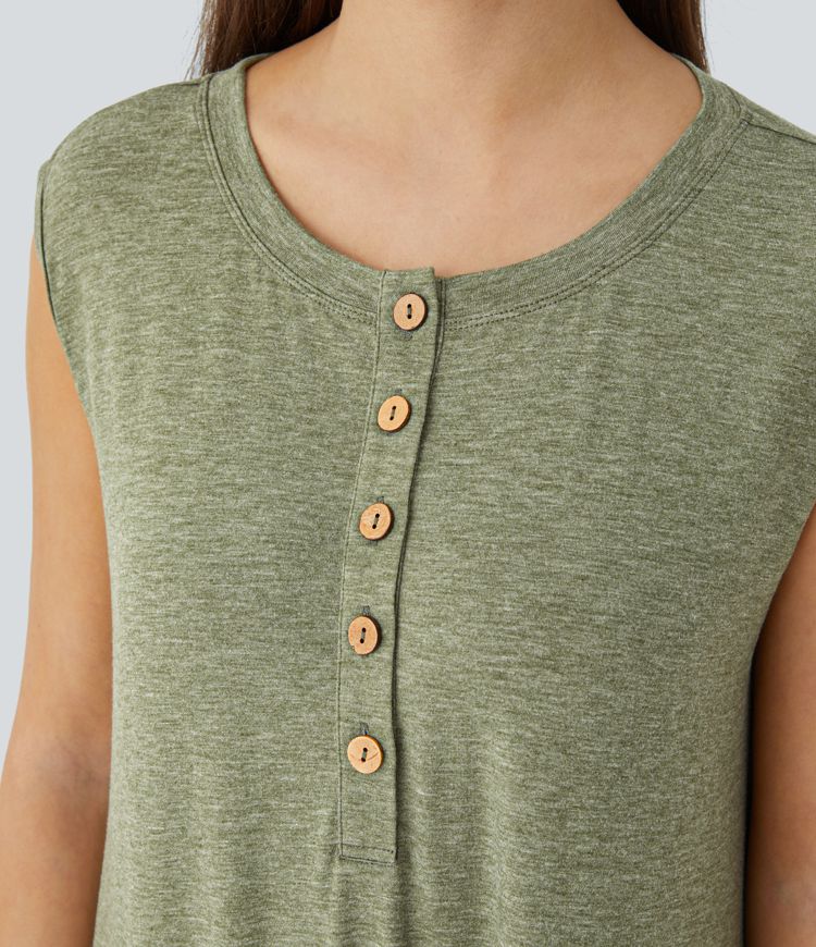 Mono pierna ancha bolsillo lateral sin mangas cuello henley