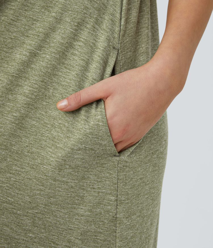 Mono pierna ancha bolsillo lateral sin mangas cuello henley