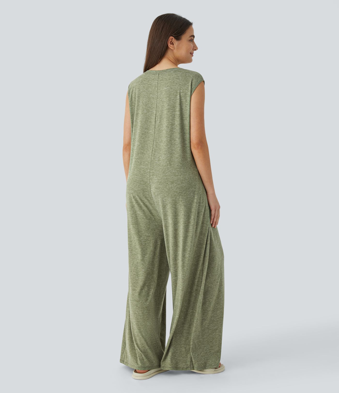 Henrik Neck Sleeveless Side Pocket Wide Leg Casual Jumpsuit