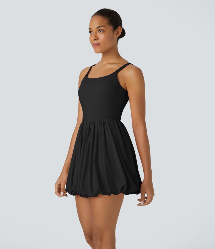 Breezeful™ U Neck Double Straps Cut Out Pocket Quick Dry Micro Mini Casual Bubble Dress