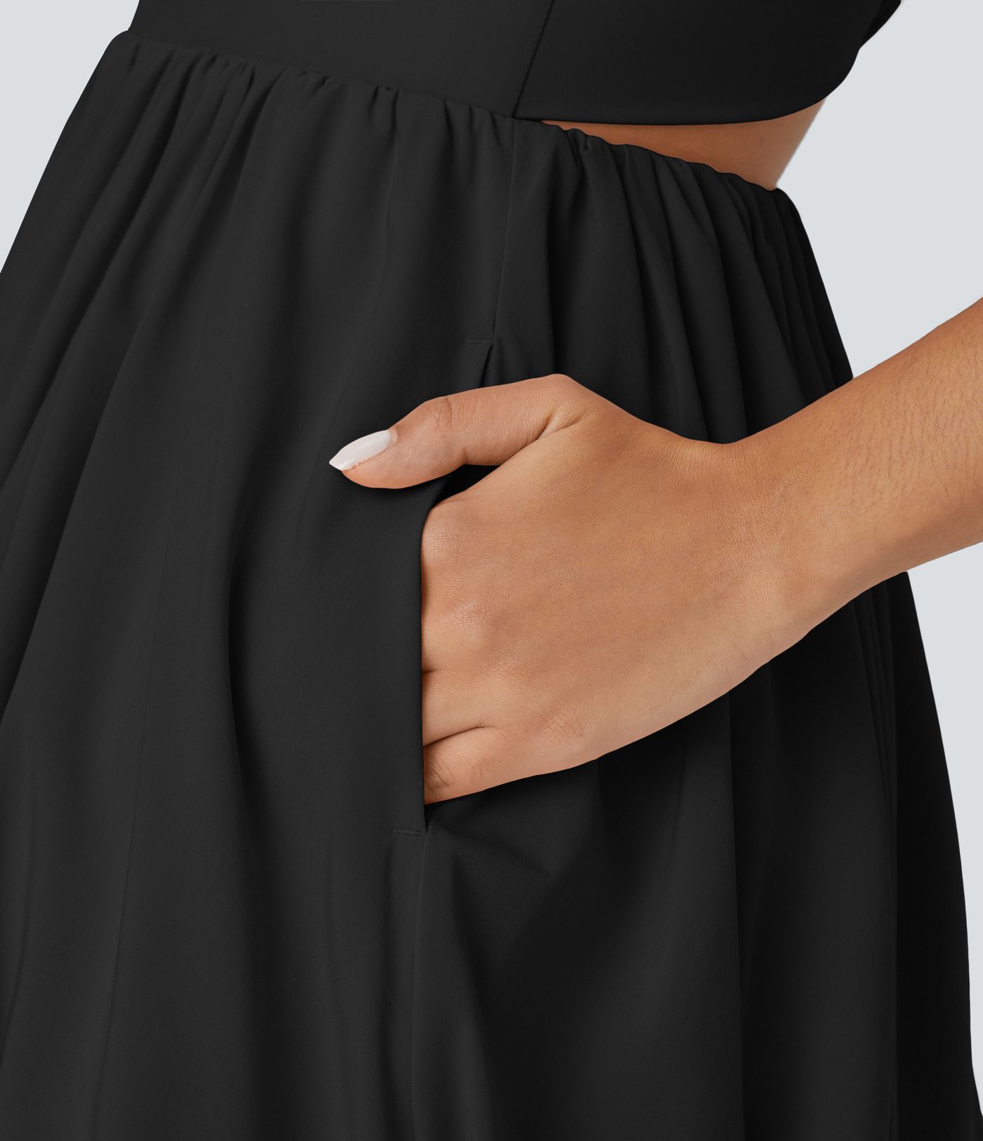 Breezeful™ Lässiges Mini-Blasenkleid mit U-Ausschnitt, doppelten Trägern, rückenfrei, Zopfmuster, ausgeschnittenen Seitentaschen, schnell trocknend