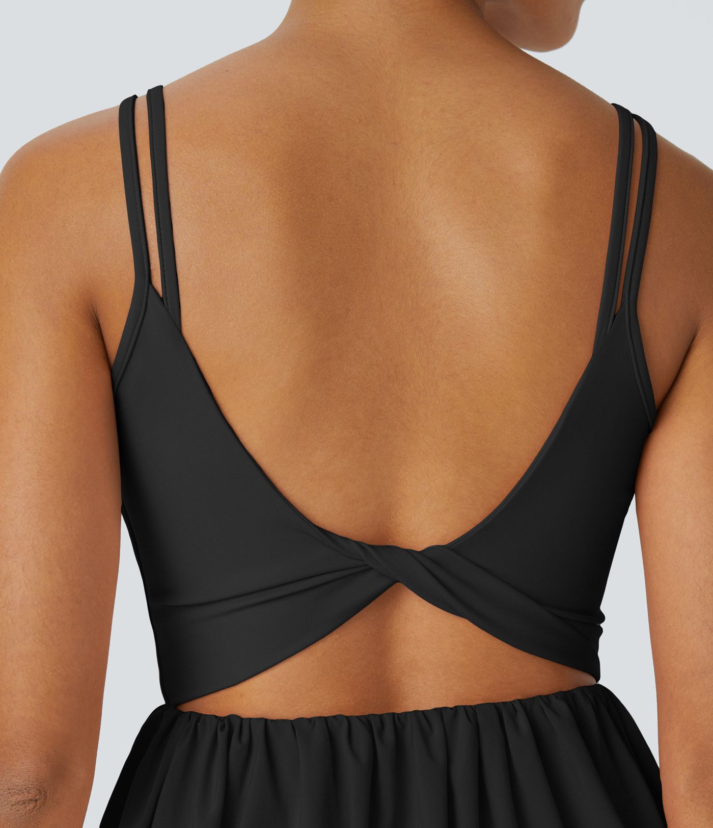 Breezeful™ Lässiges Mini-Blasenkleid mit U-Ausschnitt, doppelten Trägern, rückenfrei, Zopfmuster, ausgeschnittenen Seitentaschen, schnell trocknend