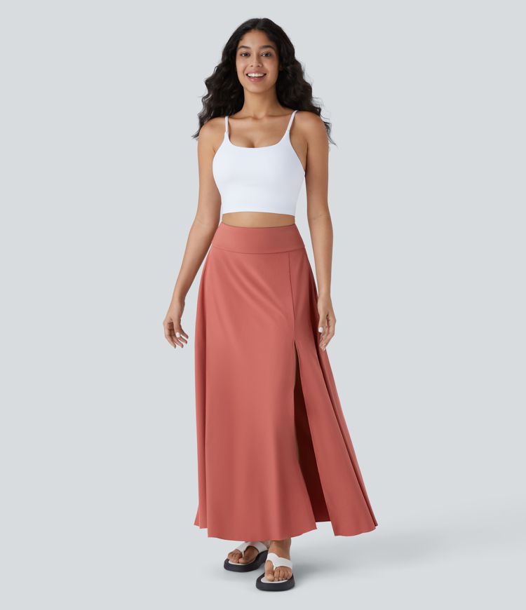 Breezeful™ Falda larga maxi secado rápido abertura 2 en 1 bolsillo lateral tiro alto