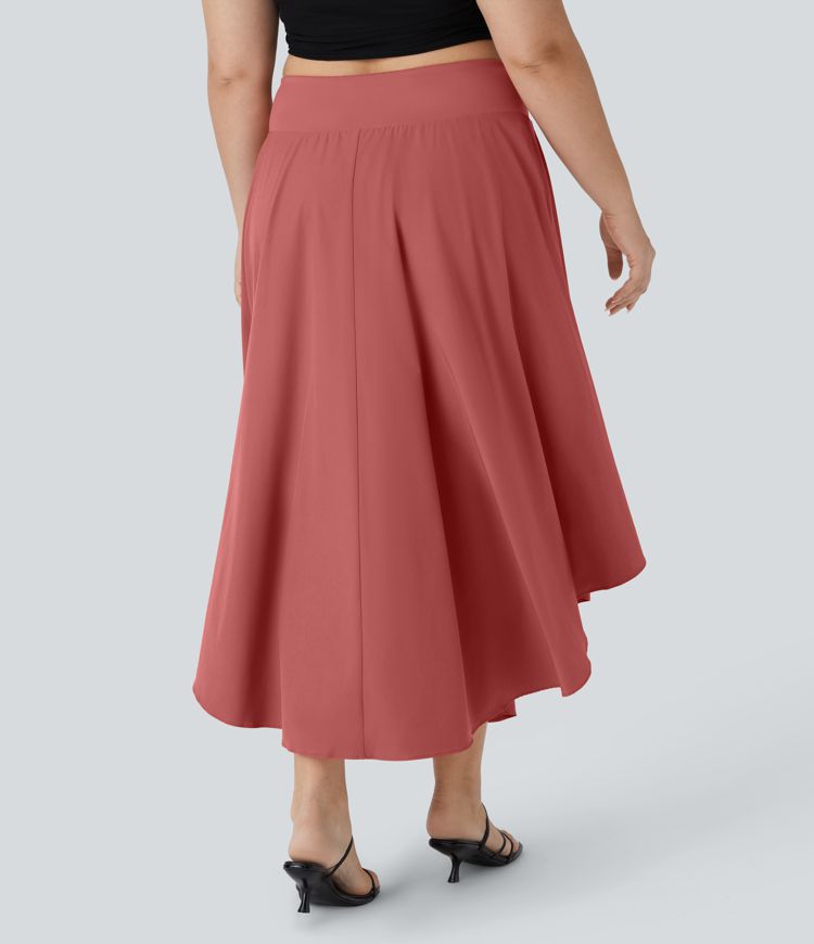 Falda midi Breezeful™ talla grande 2 en 1 abertura lateral tiro alto dobladillo curvo fluida secado rápido