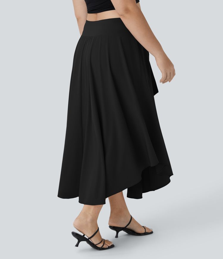 Breezeful™ Plus Size 2-in-1 Midi Skirt with High Waist, Side Slit and Curved Hem, Quick-Drying