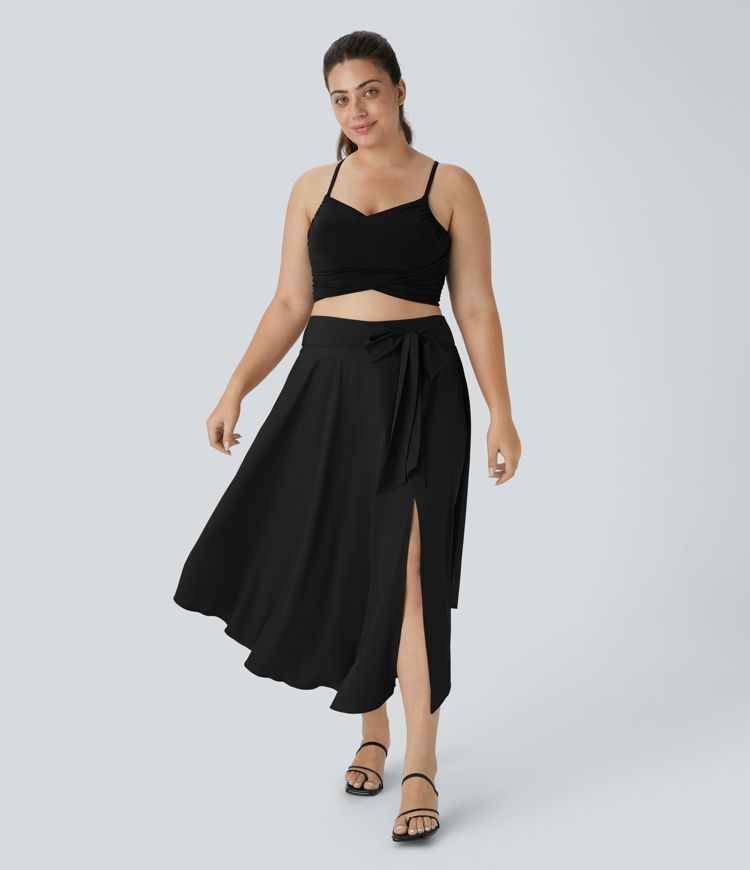 Breezeful™ Plus Size 2-in-1 Midi Skirt with High Waist, Side Slit and Curved Hem, Quick-Drying