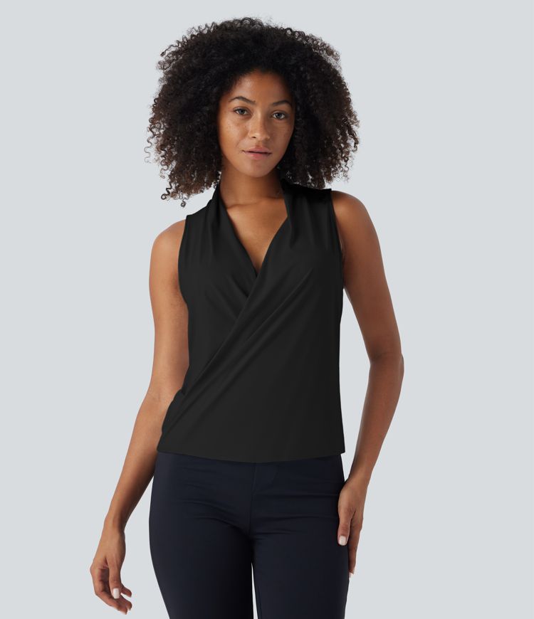 Crossover V Neck Sleeveless Cool Touch Work Tank Top-UPF50+