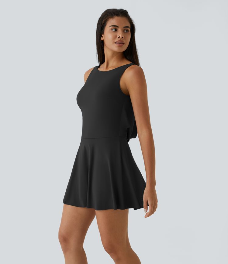 Draped Backless G-Hook 2-in-1 Side Pocket Mini Dance Active Dress