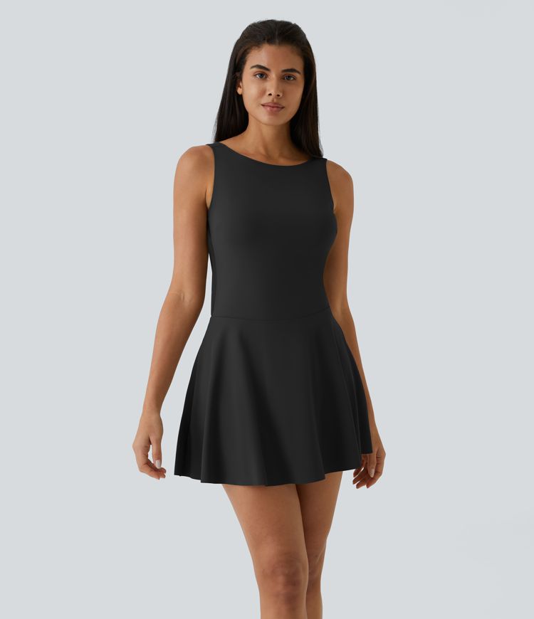 Draped Backless G-Hook 2-in-1 Side Pocket Mini Dance Active Dress