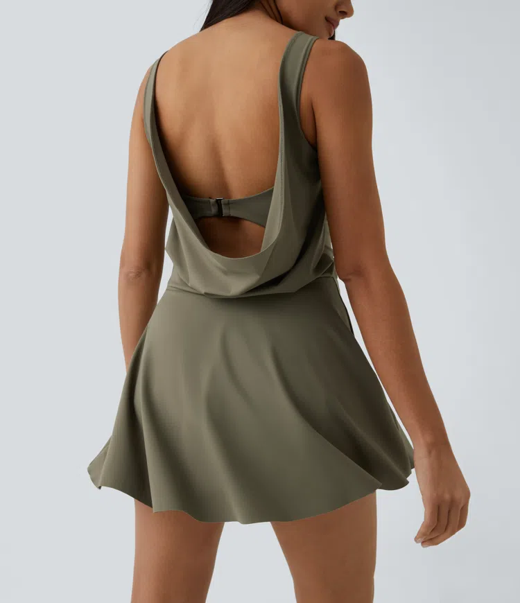 Drape Backless G-Hook 2-in-1 Side Pocket Mini Dance Active Onepiece