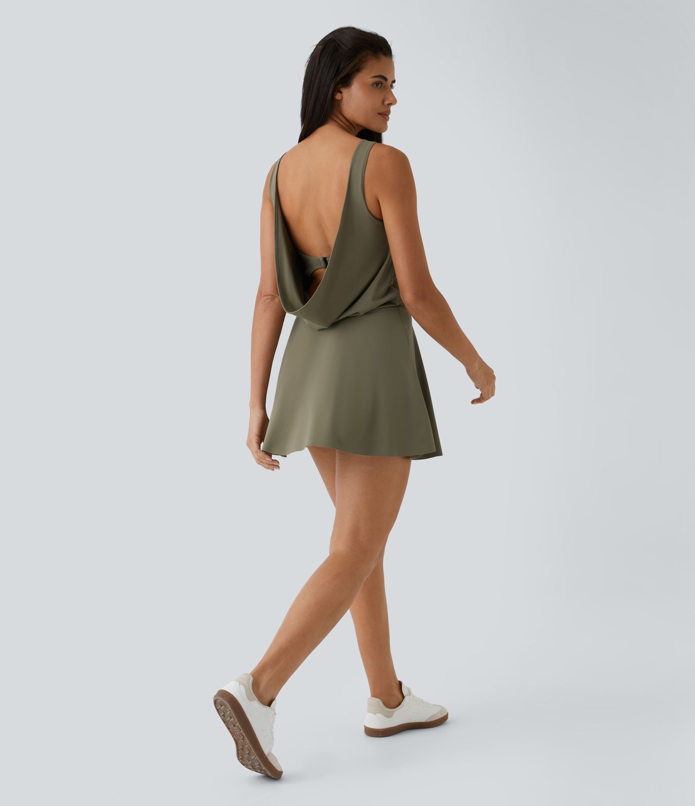 Draped Backless G-Hook 2-in-1 Side Pocket Mini Dance Active Dress