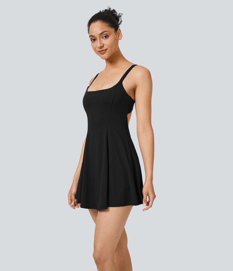 Softlyzero™ QuickDry - Rückenfreies, 2-in-1 Tennis-Slip-Mini-Aktivkleid mit Seitentaschen, Schnalle und Cut-Outs