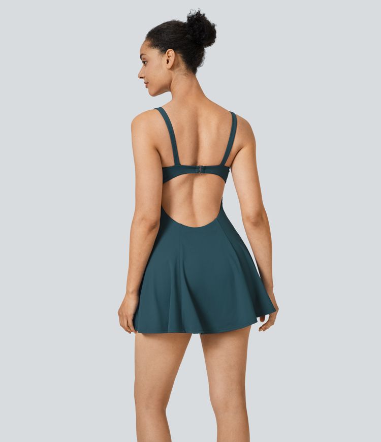 Backless Cutout 2-in-1 Mini Slip Tennis Active Dress with Pockets Quick Dry
