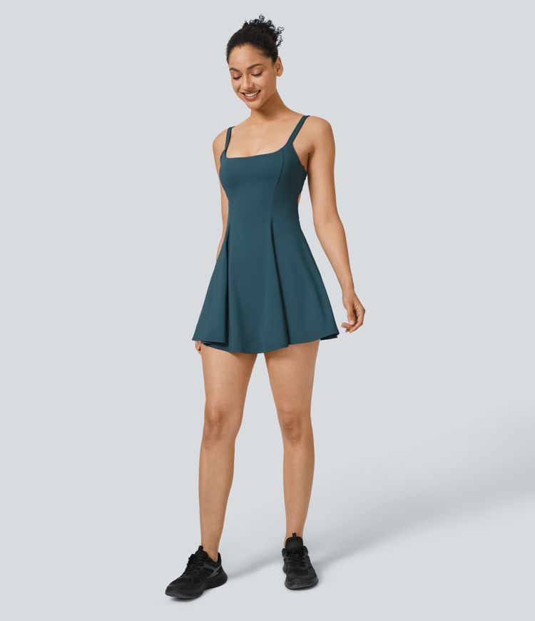 Backless Cutout 2-in-1 Mini Slip Tennis Active Dress with Pockets Quick Dry