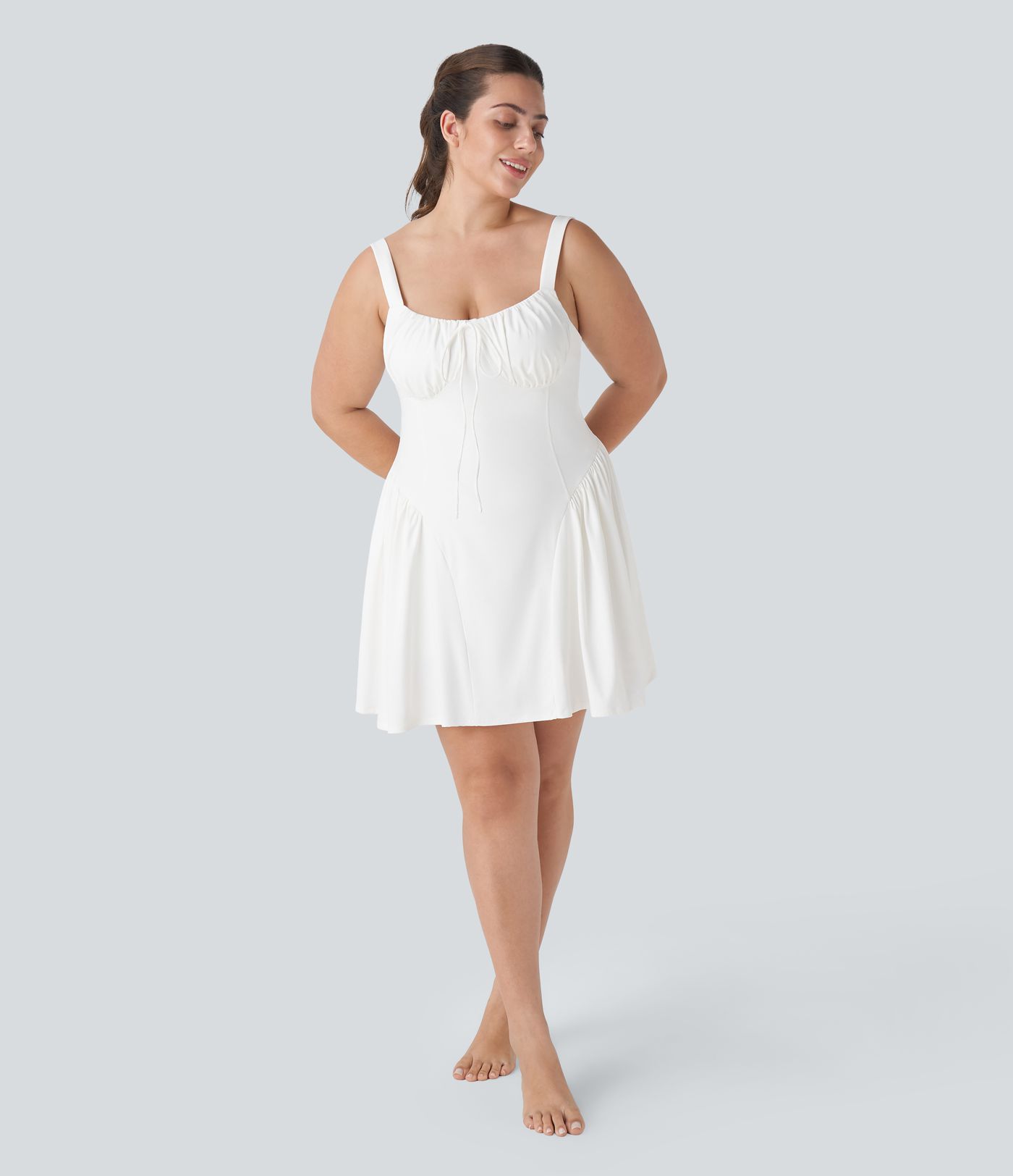 Vestido activo talla grande lazo delantera sin espalda bolsillo 2 en 1 Mini Slip Danza edición Easy Peezy