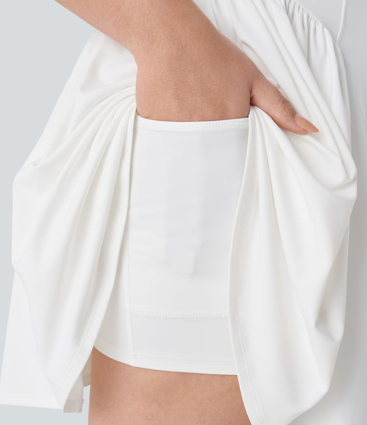 Vestido activo talla grande lazo delantera sin espalda bolsillo 2 en 1 Mini Slip Danza edición Easy Peezy