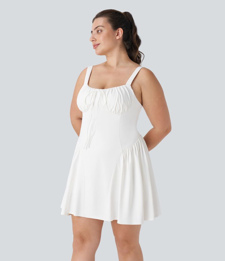 Vestido activo talla grande lazo delantera sin espalda bolsillo 2 en 1 Mini Slip Danza edición Easy Peezy