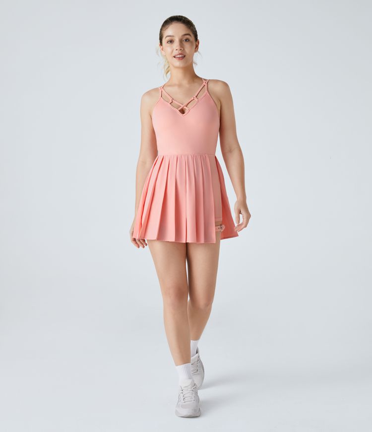 Breezeful™ Rückenfreies, plissiertes 2-in-1-Mini-Aktivkleid mit Tasche