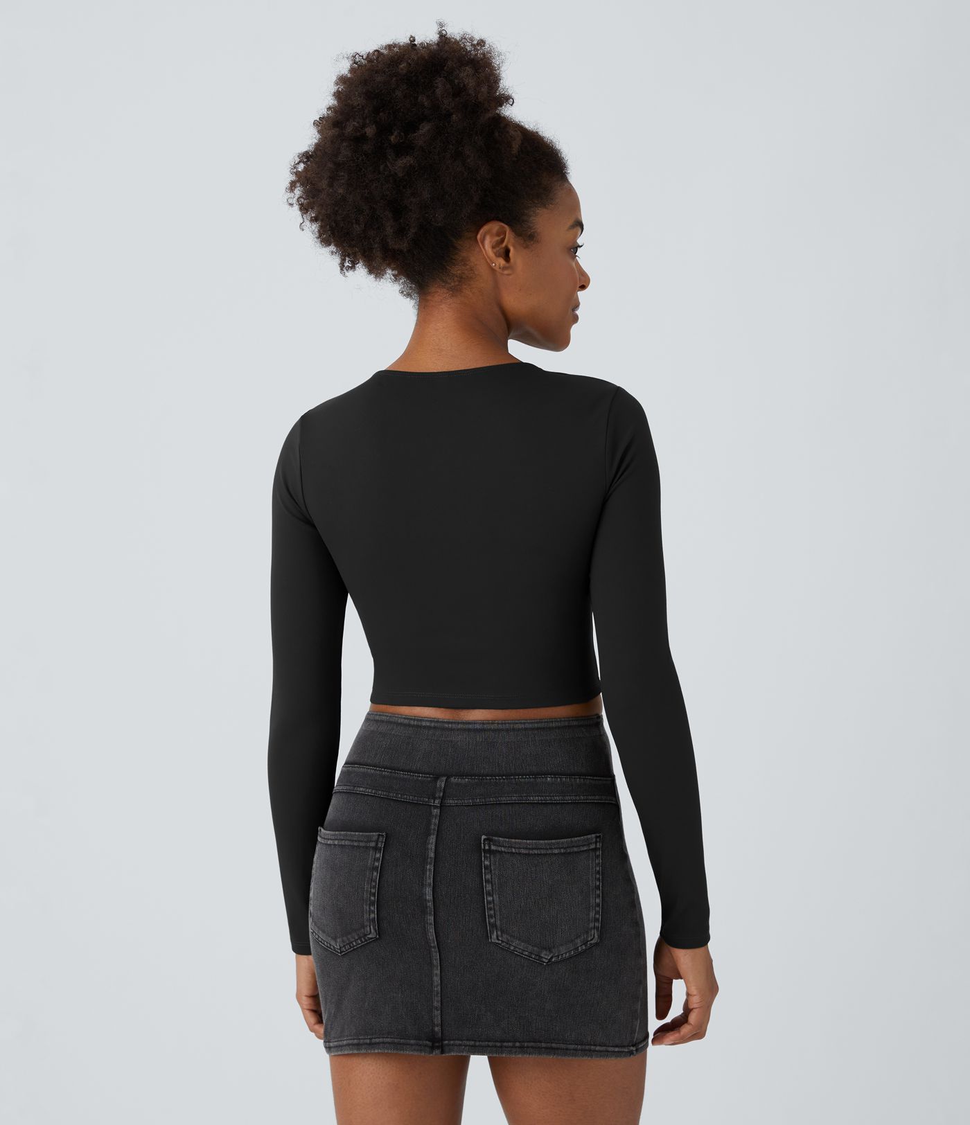 DayStretch Round Neck Long Sleeve Cut Out Ripped Skinny Cropped Casual Top