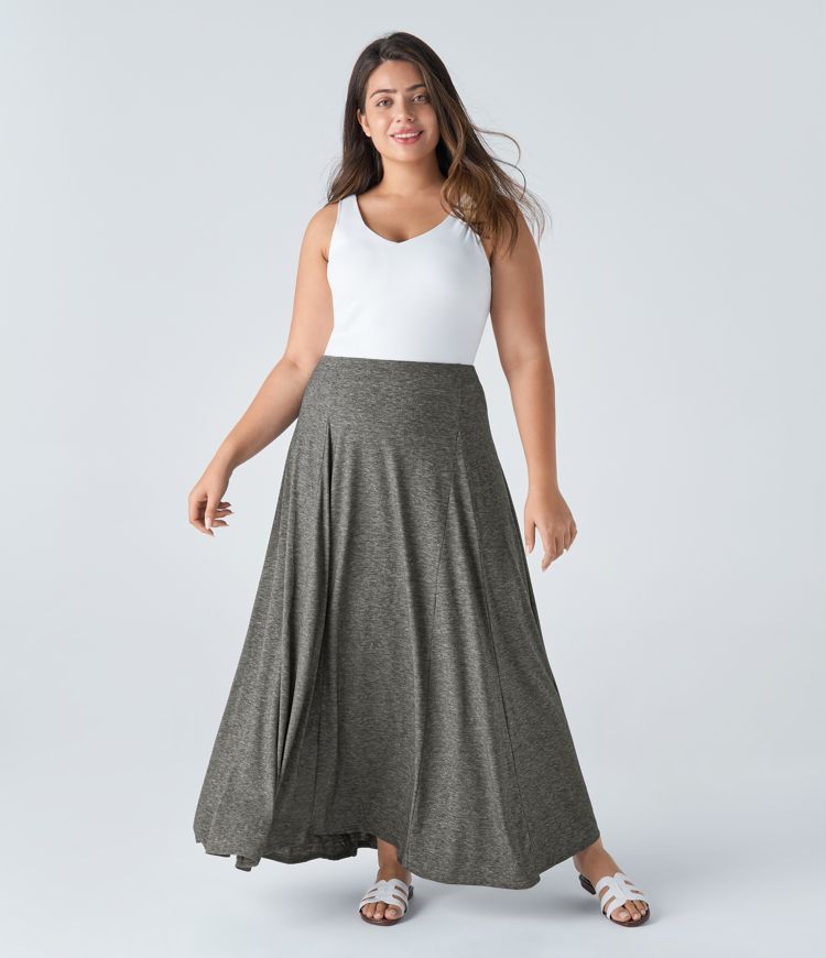 Falda maxi acampanada tiro alto cremallera lateral talla grande