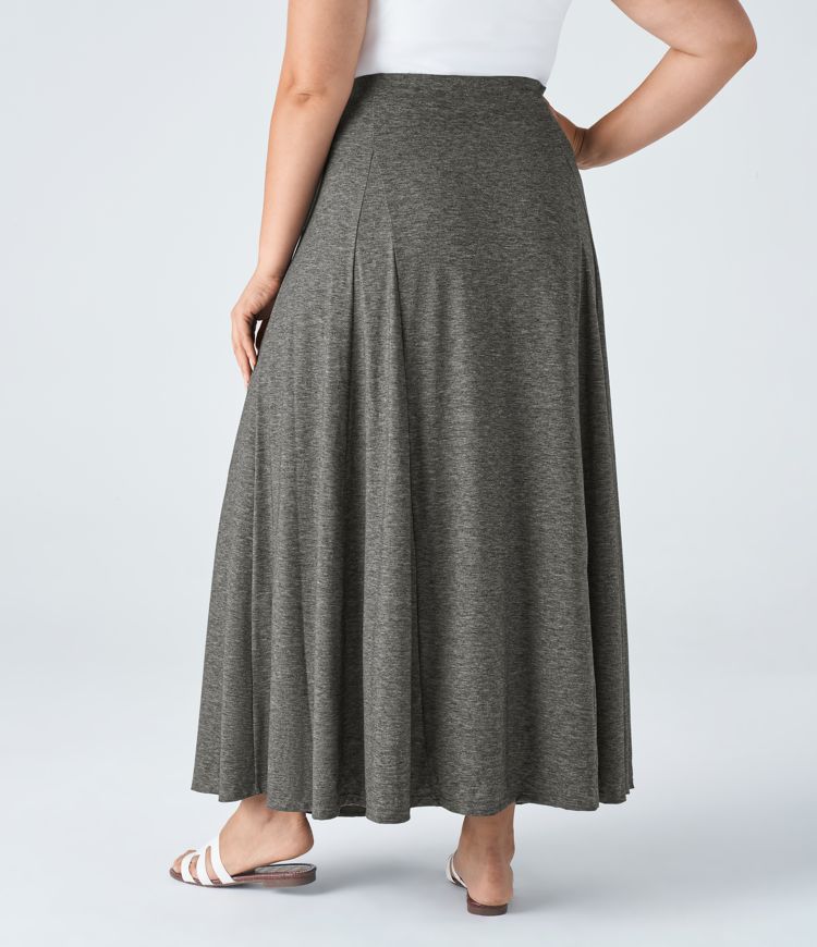 Falda maxi acampanada tiro alto cremallera lateral talla grande