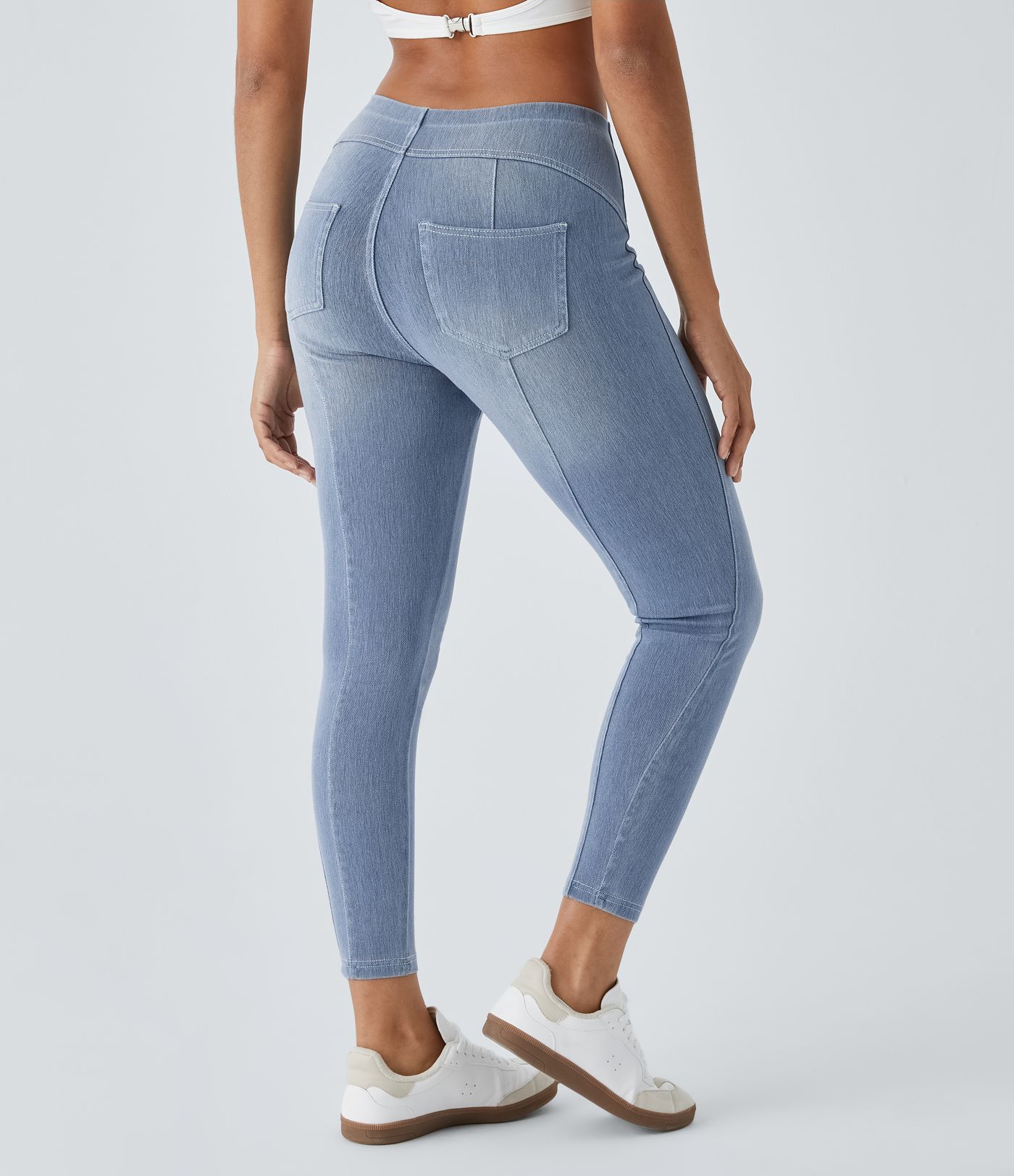 Halara Flex™ Lässige 7/8-Überzieh-Leggings aus elastischem Strick-Denim mit mittelhohem Bund und Gesäßtasche