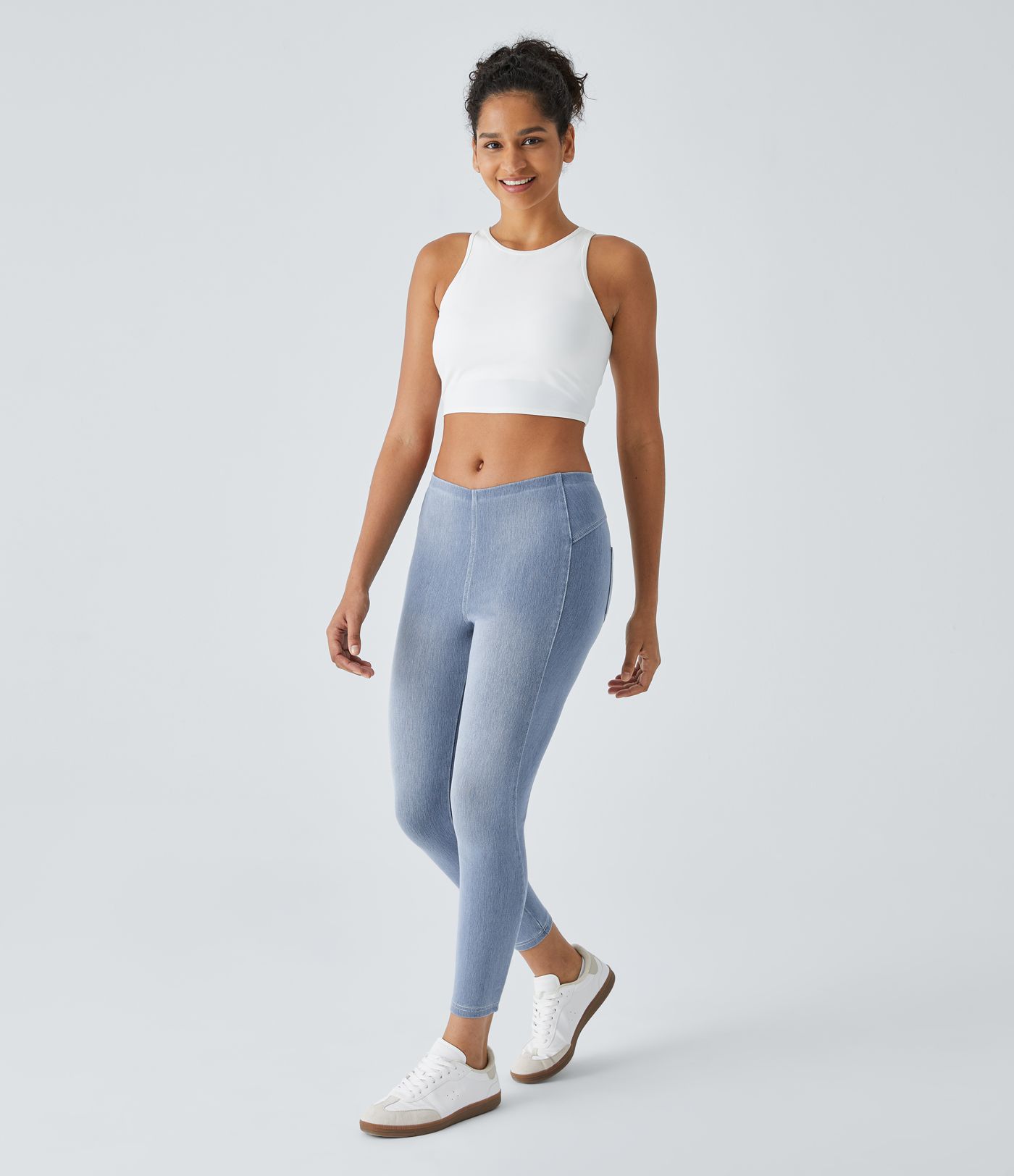 Halara Flex™ Lässige 7/8-Überzieh-Leggings aus elastischem Strick-Denim mit mittelhohem Bund und Gesäßtasche