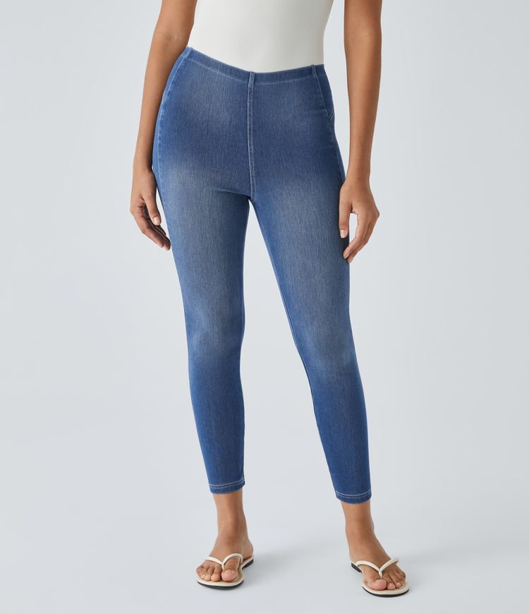 Halara Flex™ Pull-On Mid-Rise Back Pocket Stretch Knit Denim Casual 7/8 Leggings