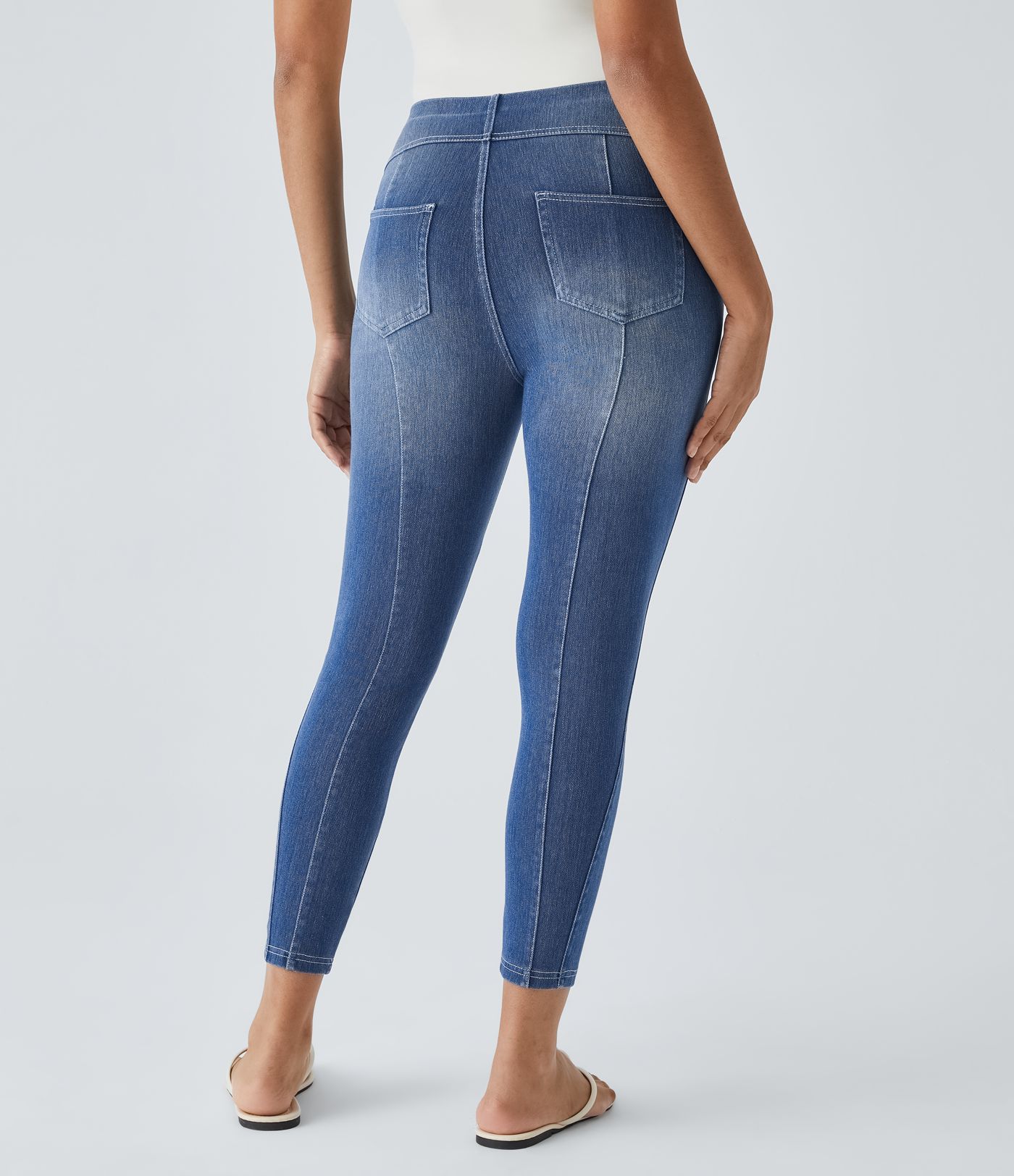 Halara Flex™ Pull-On Mid-Rise Back Pocket Stretch Knit Denim Casual 7/8 Leggings