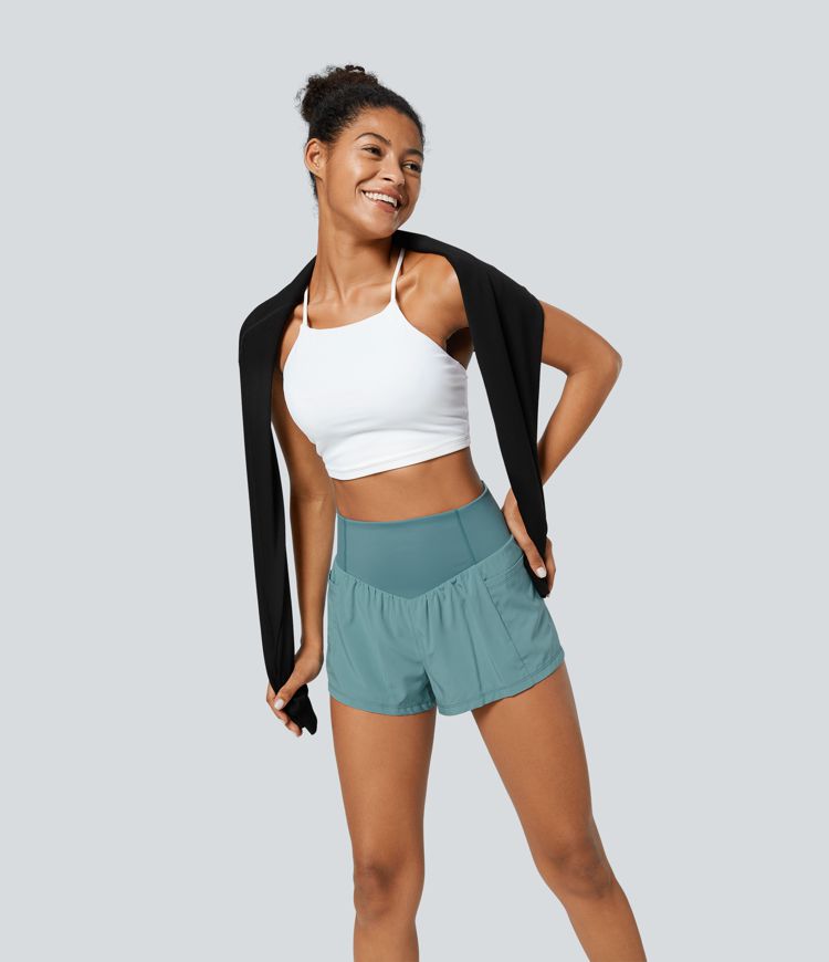 Pantalones cortos yoga SoCinched 2 en 1 bolsillo lateral moldeador abdomen tiro alto