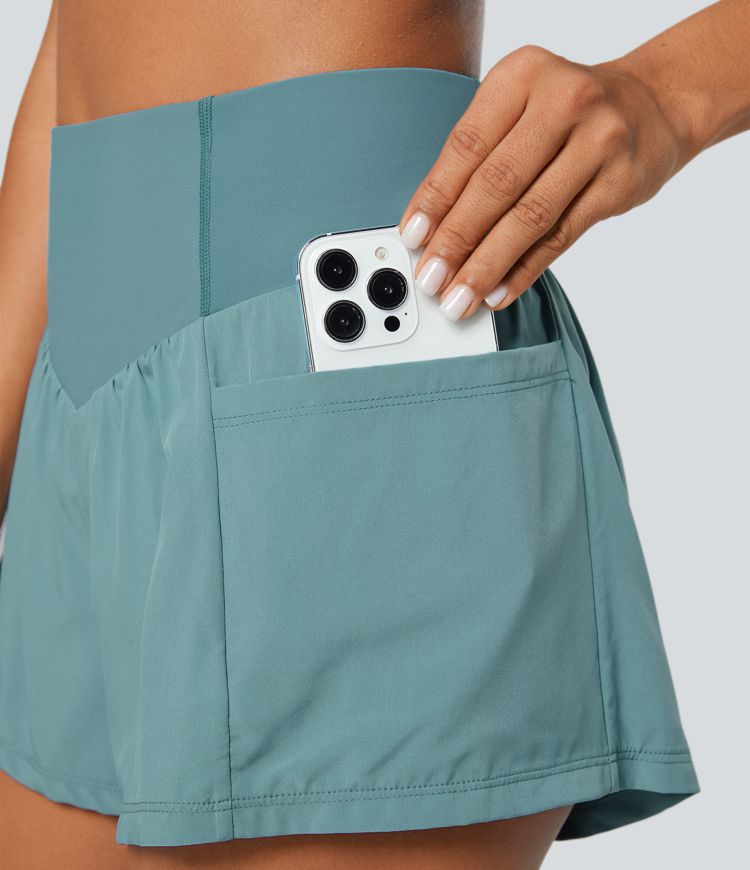 Pantalones cortos yoga SoCinched 2 en 1 bolsillo lateral moldeador abdomen tiro alto