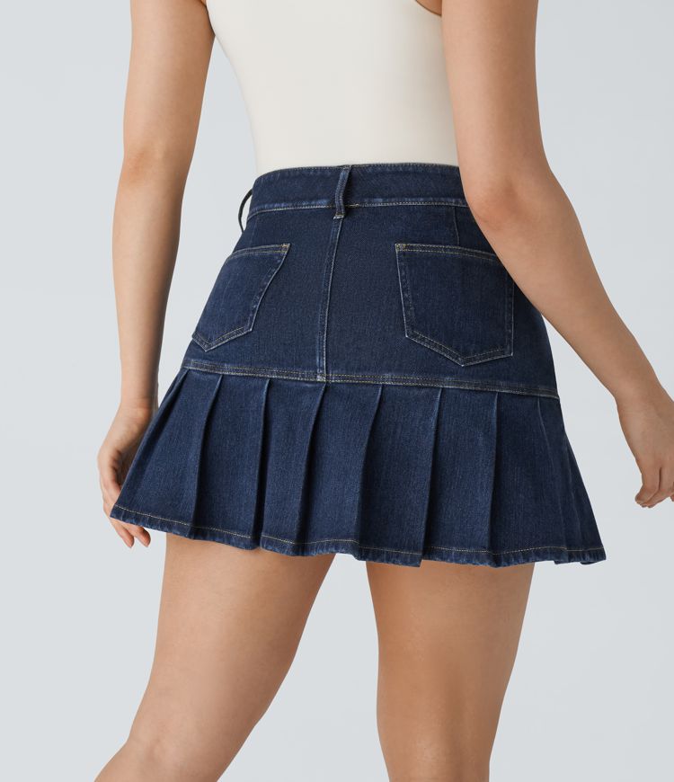 Falda mini Halara Flex™ Denim mezclilla elástico lavado plisada múltiple bolsillos tiro alto
